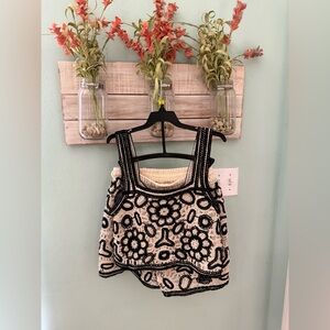 Rebellion Black and Cream Floral Crochet Blouse and Short Set